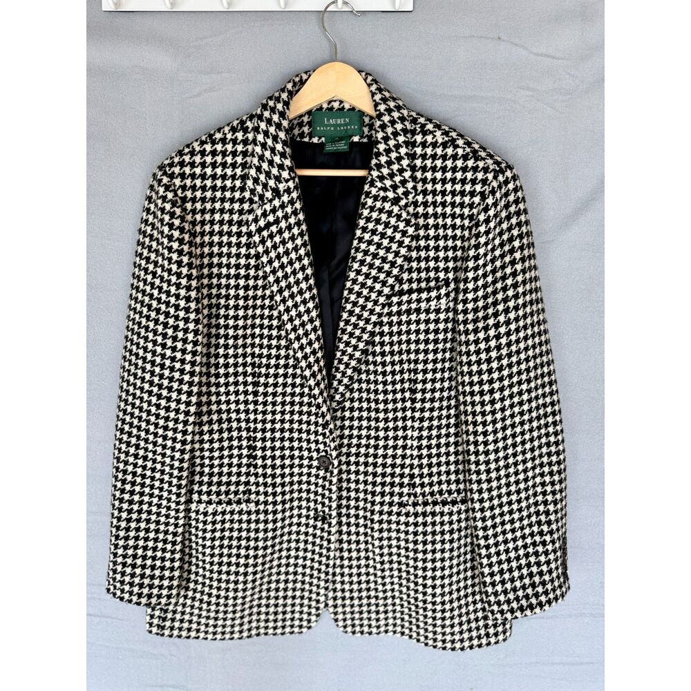 Lauren Ralph Lauren Houndstooth Blazer 14 Cream 100% Wool